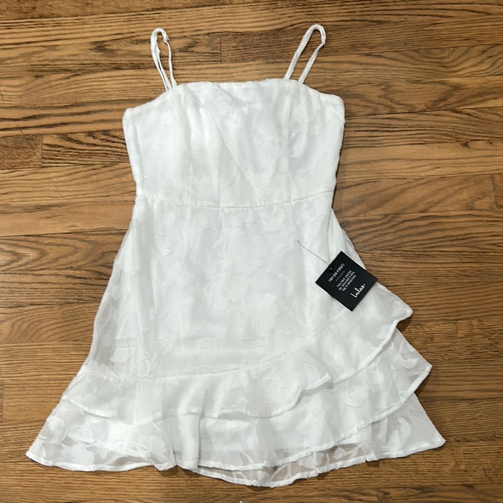 Lulu’s XS Days with You White Floral Burnout Ruffled Mini Dress